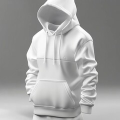 Blank white hoodie with hood mockup, side and back view, 3d rendering. Empty sport sweat-shirt for daily mock up, isolated. Clear fabric or fleece loose overall hoody for fashion outfit template.
