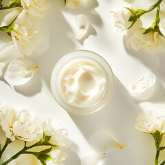Obraz na płótnie Canvas visual of a luxurious face cream jar, surrounded by delicate flower petals