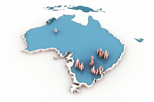 Australia Map with Capital Cities Marked, Emphasizing Key Urban Centers, on an Isolated White Background, Generative AI