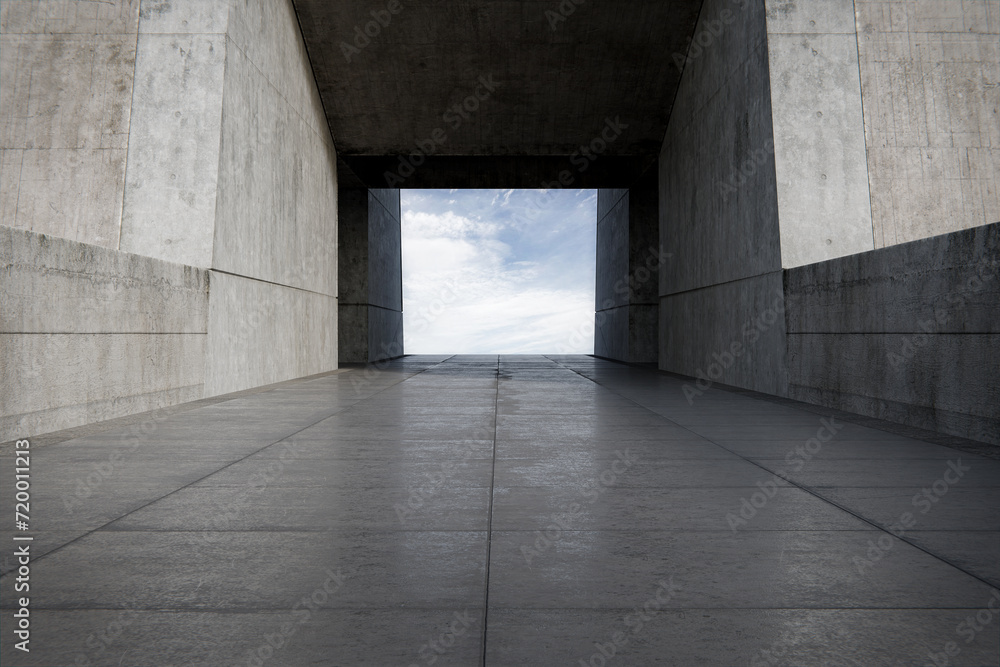 Poster empty concrete floor for parking. 3d rendering of abstract exterior architecture background.