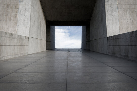 Empty concrete floor for parking. 3d rendering of abstract exterior architecture background.