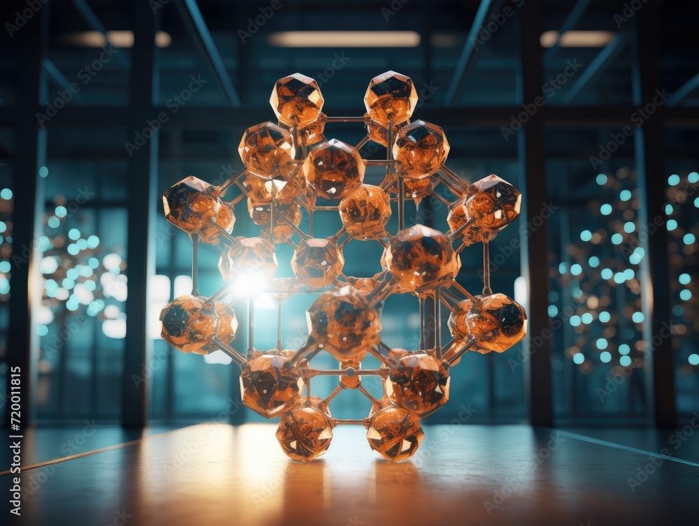 Poster a large structure made of gold balls. generative ai.