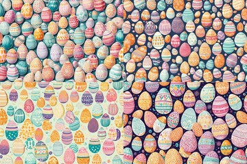 Obraz na płótnie Canvas A dance of Easter eggs takes center stage, creating a retro-style print with a seamless pattern that celebrates creativity in vibrant pastel colors.