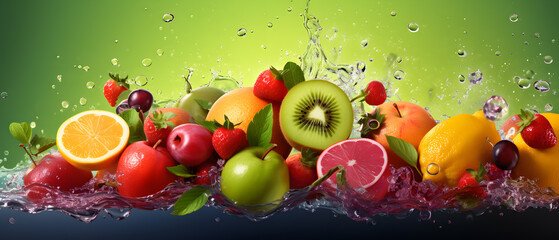 Fruit and vegetables in water being washed before becoming healthy food