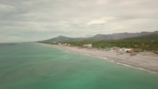 Scenic Panorama Aerial Drone Video of the Beach and Mountain Range of Cabangan, Zambales, Luzon, Philippines