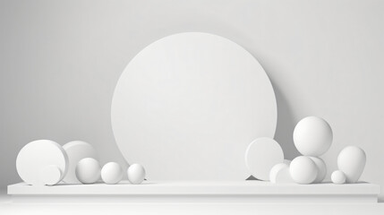 Abstract spheres round circles forms white background