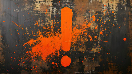 Obraz premium A dynamic orange exclamation mark formed by splattered paint on a textured canvas