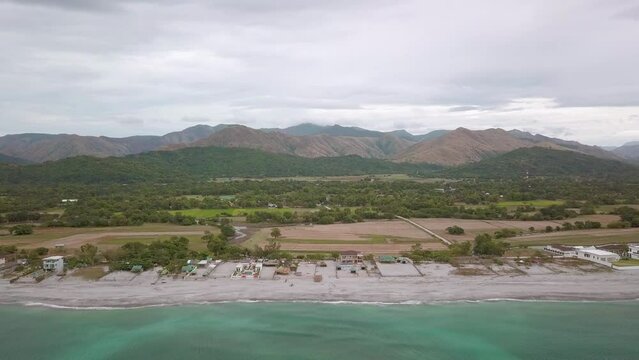Scenic Panorama Aerial Drone Video of the Beach and Mountain Range of Cabangan, Zambales, Luzon, Philippines