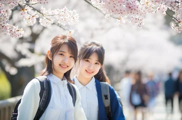 Poster 春　桜の前で微笑む女性 © ヨーグル