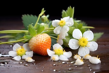 Obraz na płótnie Canvas white flowers of strawberry plants before fruit