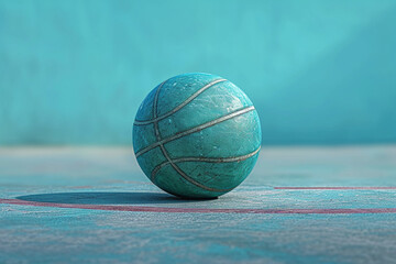 An illustration of a single basketball in a pastel teal color with a subtle, elegant motion blur,