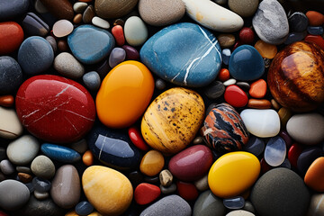 Colorful pebbles background. colorful pebbles on the beach, closeup of photo. Colorful beach stone...