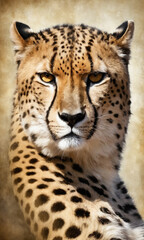 Fantasy Illustration of a wild animal cheetah. Digital art style wallpaper background.
