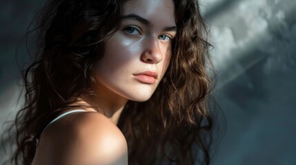 Fototapeta premium Beautiful woman portrait, with a focus on her facial features and expression.