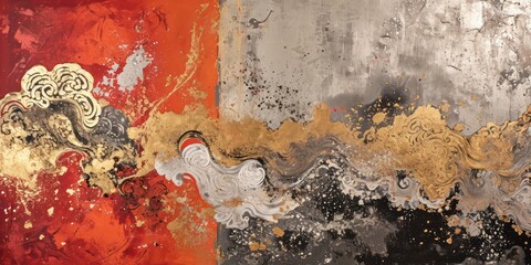 Japan style art painting graces the canvas with its opulent silver and gold background, reminiscent of the lavish hues found in the style of crimson and bronze.