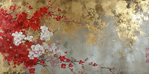 Japan style art painting graces the canvas with its opulent silver and gold background, reminiscent of the lavish hues found in the style of crimson and bronze.