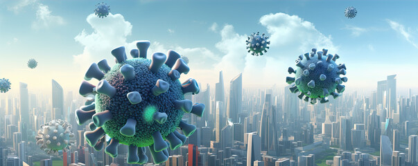 Depiction of coronavirus in a big city. generative ai