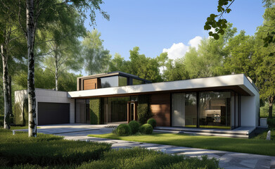 Fototapeta na wymiar a beautiful modern house in 3d render