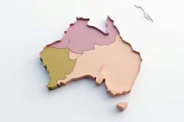 Simplified Australia Map in Pastel Colors, Representing Geographical Regions, Presented on a Minimalist White Surface, Generative AI