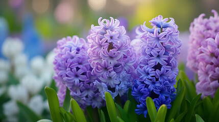 Vibrant hyacinths blooming in a lush garden.