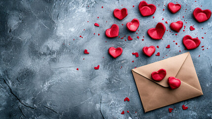 Valentines day banner design of envelope and hearts
