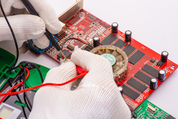 electronic technician,banner, hands repairing electronic devices The use of modern one-stop service center concepts.