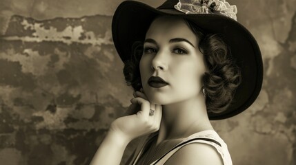 Woman in a vintage glamour fashion, which could include elements such as a classic hairstyle from a...