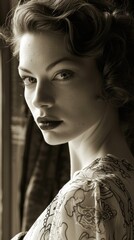 Woman in a vintage glamour fashion, which could include elements such as a classic hairstyle from a...