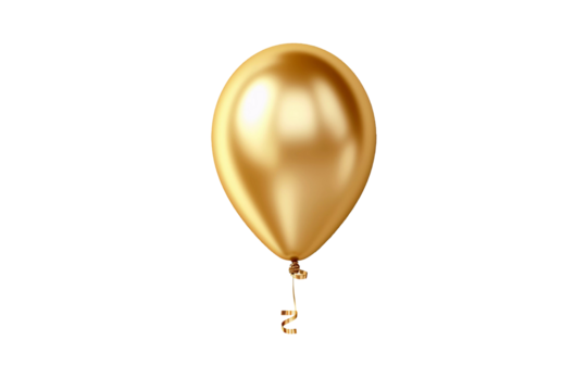 Golden helium birthday balloon on transparent background. Generative ai design.