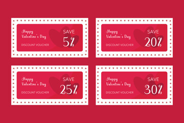Set of Valentines Day vouchers with hearts