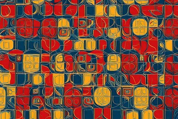 Elegance meets energy as interlocking squares dance in a seamless pattern, capturing the spirit of retro aesthetics with vibrant primary color allure.