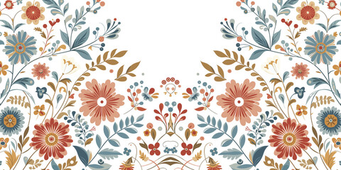 Seamless floral pattern with flowers and leaves, decorative fabric textile design, Vector illustration, generative ai