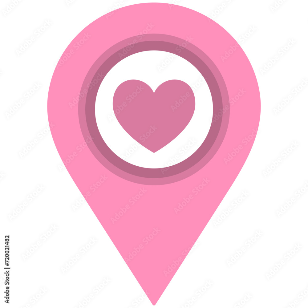 Wall mural map pointer with heart icon isolated on white background.