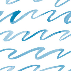 Seamless hand drawn pattern with watercolor waves - 720021463