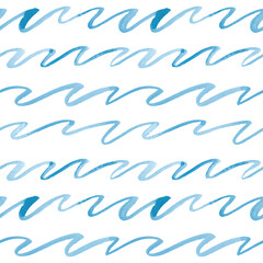 Seamless hand drawn pattern with watercolor waves - 720021493
