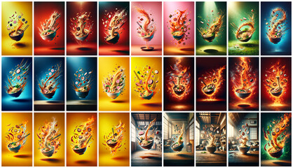 Mega collection of 27 social media story background ramen. used for japanese restaurant advertising - obrazy, fototapety, plakaty