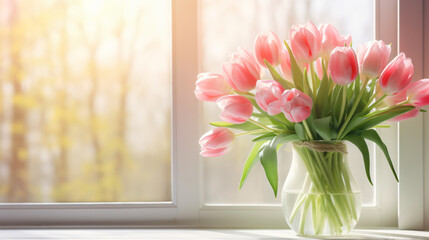 Obraz na płótnie Canvas A bouquet of spring pink tulips