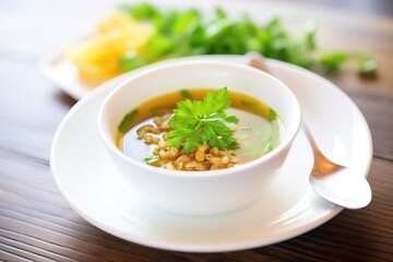 bowl of lentil soup with parsley garnish