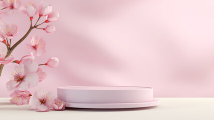 Abstract background with pink flowers and a podium