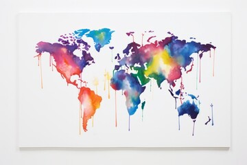 Artistic World Map in Watercolor Style, Showcased on a Clean White Canvas, Generative AI - obrazy, fototapety, plakaty