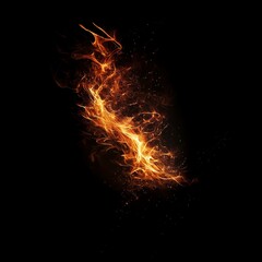 fire flame on isolated black background. burning spark and smoke red fire illustration