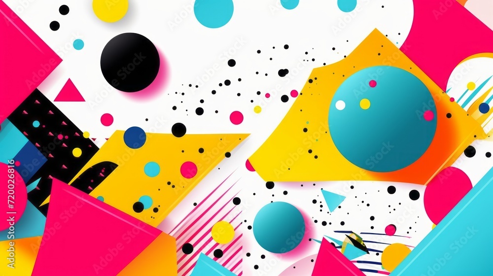 Poster vibrant vector composition: abstract geometric shapes and memphis pattern background