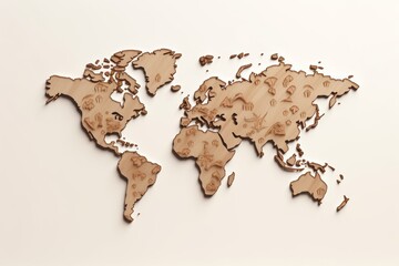 Vintage World Map with Antique Aesthetic, Presented on a Clean White Background, Generative AI