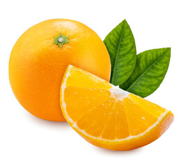 Fresh Orange fruit with leaf on white background. Japanese Ehime Orange with slices isolate on white with clipping path.