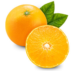 Fresh Orange fruit with leaf on white background. Japanese Ehime Orange with slices isolate on white with clipping path.