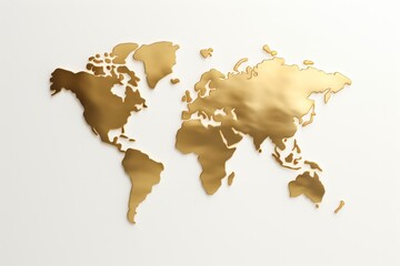 World Map with Elegant Gold Foil Effect, Adding a Touch of Luxury, on an Isolated White Background, Generative AI