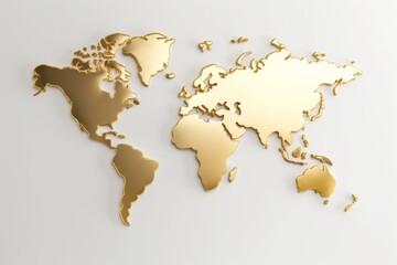 Fototapeta na wymiar World Map with Elegant Gold Foil Effect, Adding a Touch of Luxury, on an Isolated White Background, Generative AI