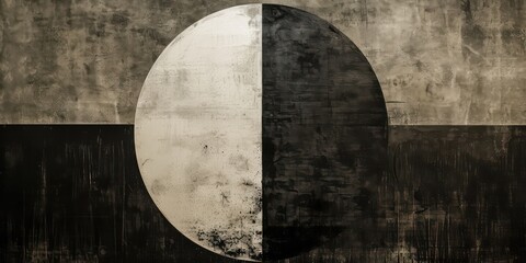 Grunge circle, divided by a striking , presents a visual black and white in contrast.