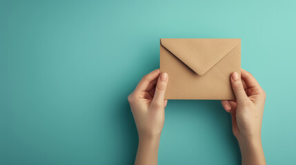 Young woman hands holding an envelope containing a love letter or a card from a friend in the mail - obrazy, fototapety, plakaty