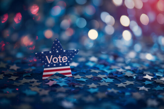 Vote to American election concept image with a star with US flag colors written vote to encourage people to go voting for presidential election